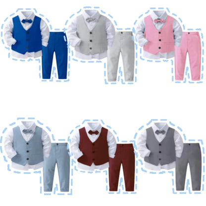 Gentleman Outfit for Boys – Spring Autumn Birthday Cotton Vest & Suit Set, Kids Solid Formal Clothing