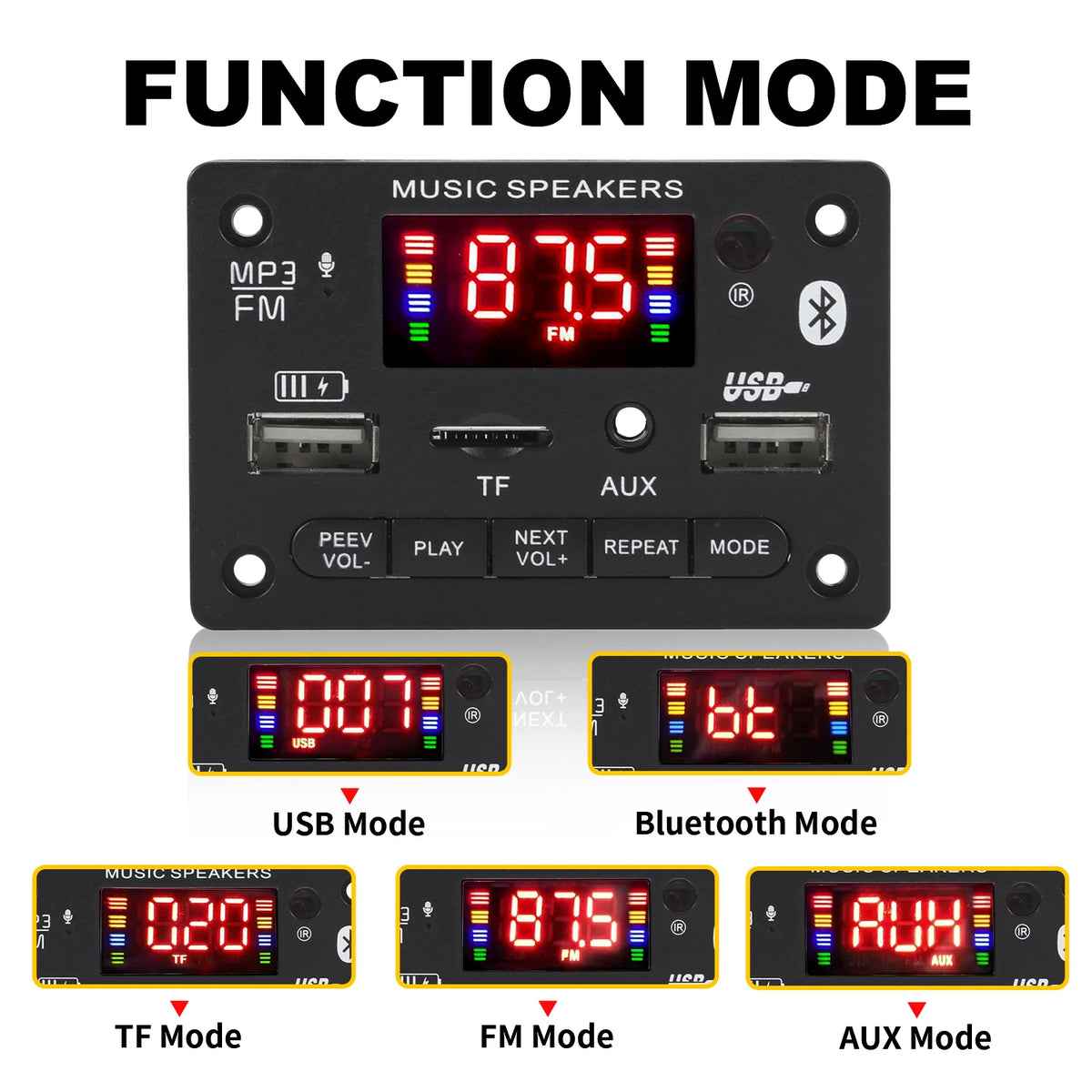 Bluetooth 5.0 MP3 Decoder Board - 80W Dual-Channel Amplifier Module with USB, TF Card, FM Radio, and 12V Support
