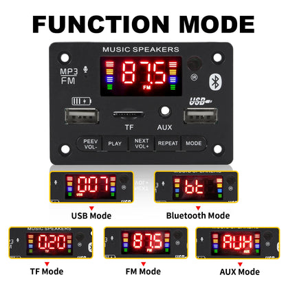 Bluetooth 5.0 MP3 Decoder Board - 80W Dual-Channel Amplifier Module with USB, TF Card, FM Radio, and 12V Support