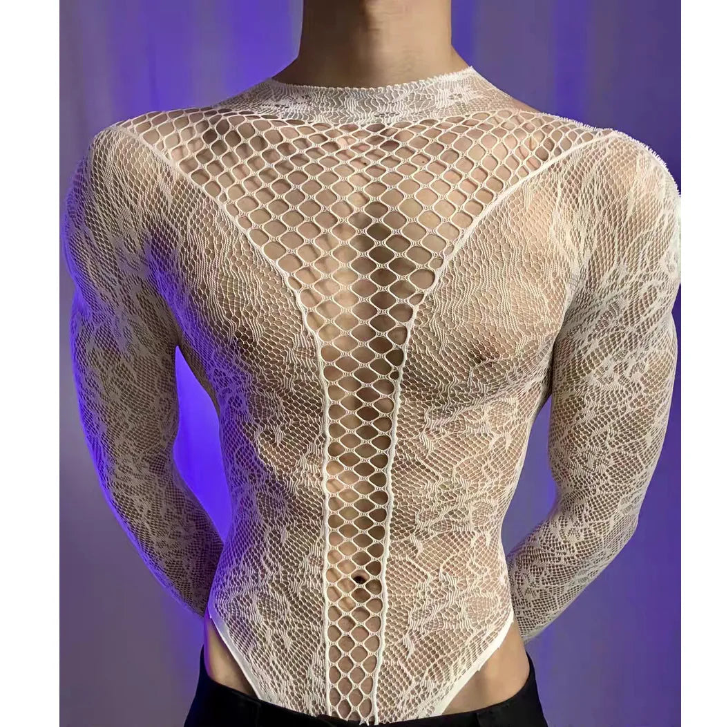 Summer Mesh Tank Top – Men & Women Transparent Long Sleeve Round Neck Breathable Bodysuit Party Wear Clothing