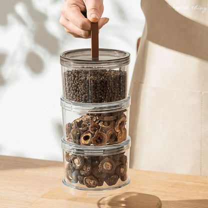 Airtight Round Spice Jars – Stackable Clear Seasoning Storage Organizer with Handle for Kitchen & Pantry