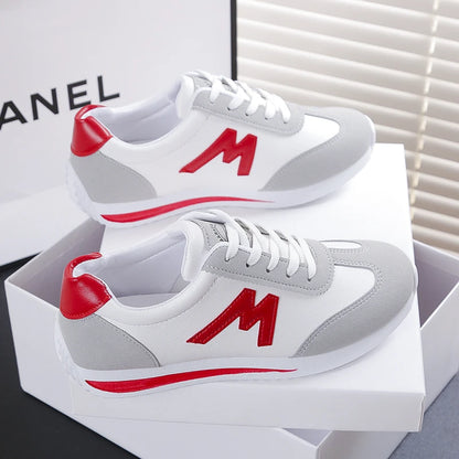 2024 Women’s Casual Walking Shoes - Summer Flat Lace-Up Leather Sneakers, High-Quality Fashion Flat-Bottom Gump Sneakers