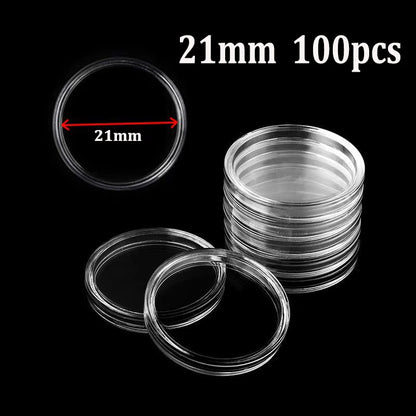 Coin Capsules Storage Box - Clear Plastic Holders for 21/23/25/30/32/38/40/45mm Coins