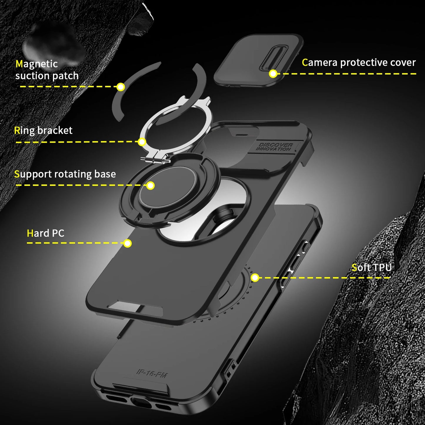 Heavy Duty Rugged Magnetic Ring Stand Case for iPhone 11–16 Pro Max Plus with Slide Camera Protection & MagSafe Compatible Cover