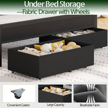 LED Bed Frame with Charging Station – Grey Upholstered Headboard with Shelves, Metal Platform Platform Bed with Custom Storage Design