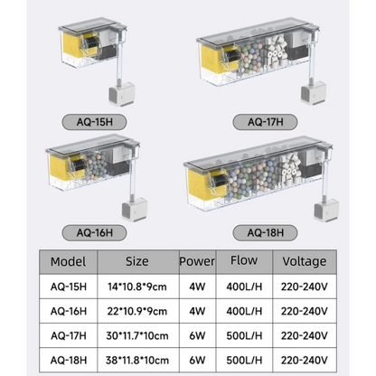 Wall-Mounted Aquarium Filter - Silent Waterfall Filter Box with Water Pump & Circulating Water Purifier