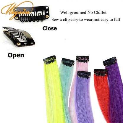 WIGSIN Synthetic Long Straight Rainbow Hair Extension – Colorful Purple Red Blue Hairpiece for Women