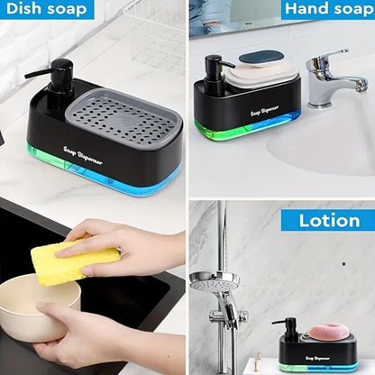 2-in-1 Hand & Dish Soap Dispenser Set — Countertop Soap Pump with Detergent Dispenser & Sponge Holder for Kitchen Sink