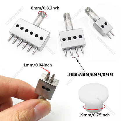 M8 Thread Dies Leather Hole Punch Set – 4/5/6/8mm Round Stitching & Perforated Cut Tools for Hand Press