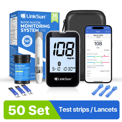 LinkSun G-427B Bluetooth Blood Glucose Meter Kit - Digital Diabetes Monitor with Large Display and 50 or 100 Test Strips