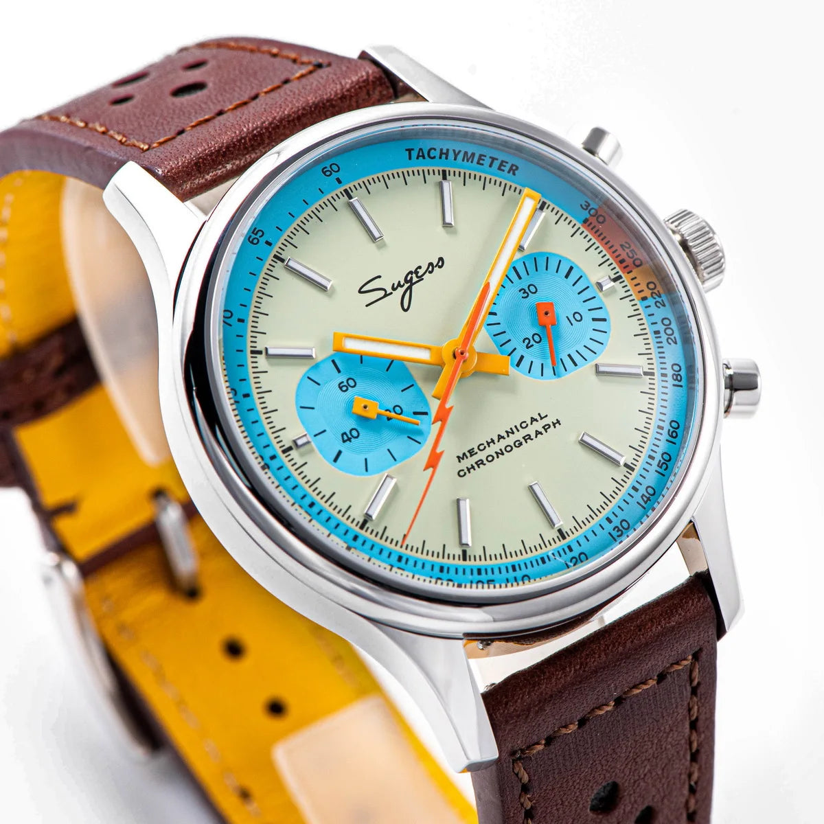 Sugess Pilot Men’s Chronograph Watch — Original ST1901 Mechanical Movement, Sapphire Crystal, Waterproof Racing Strap