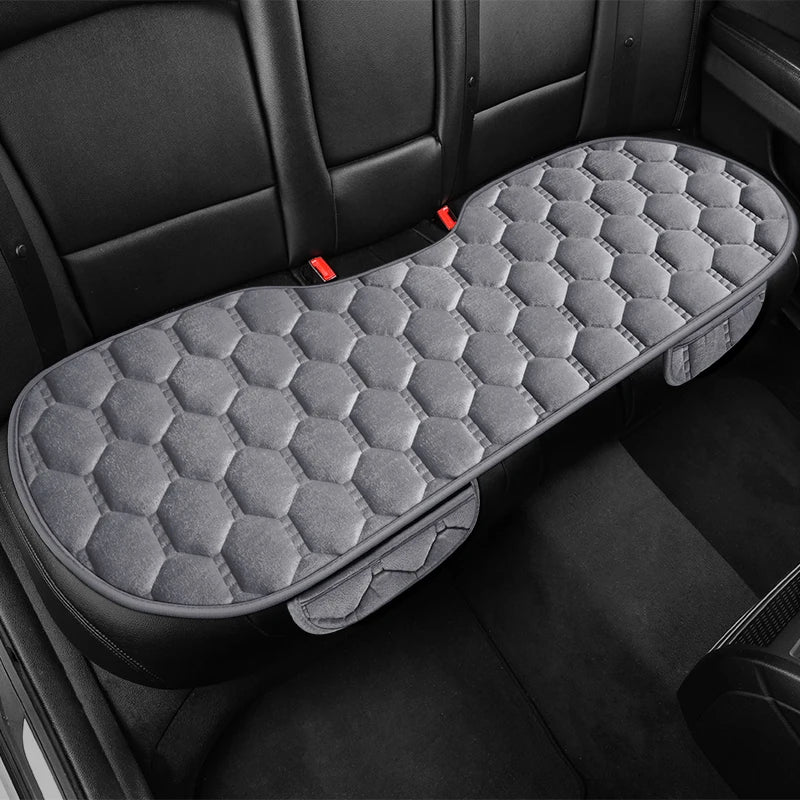 Winter Plush Car Seat Cushion Set - Warm Anti-Slip Grid Seat and Backrest Covers, 3-Piece Set for Cold Weather Comfort