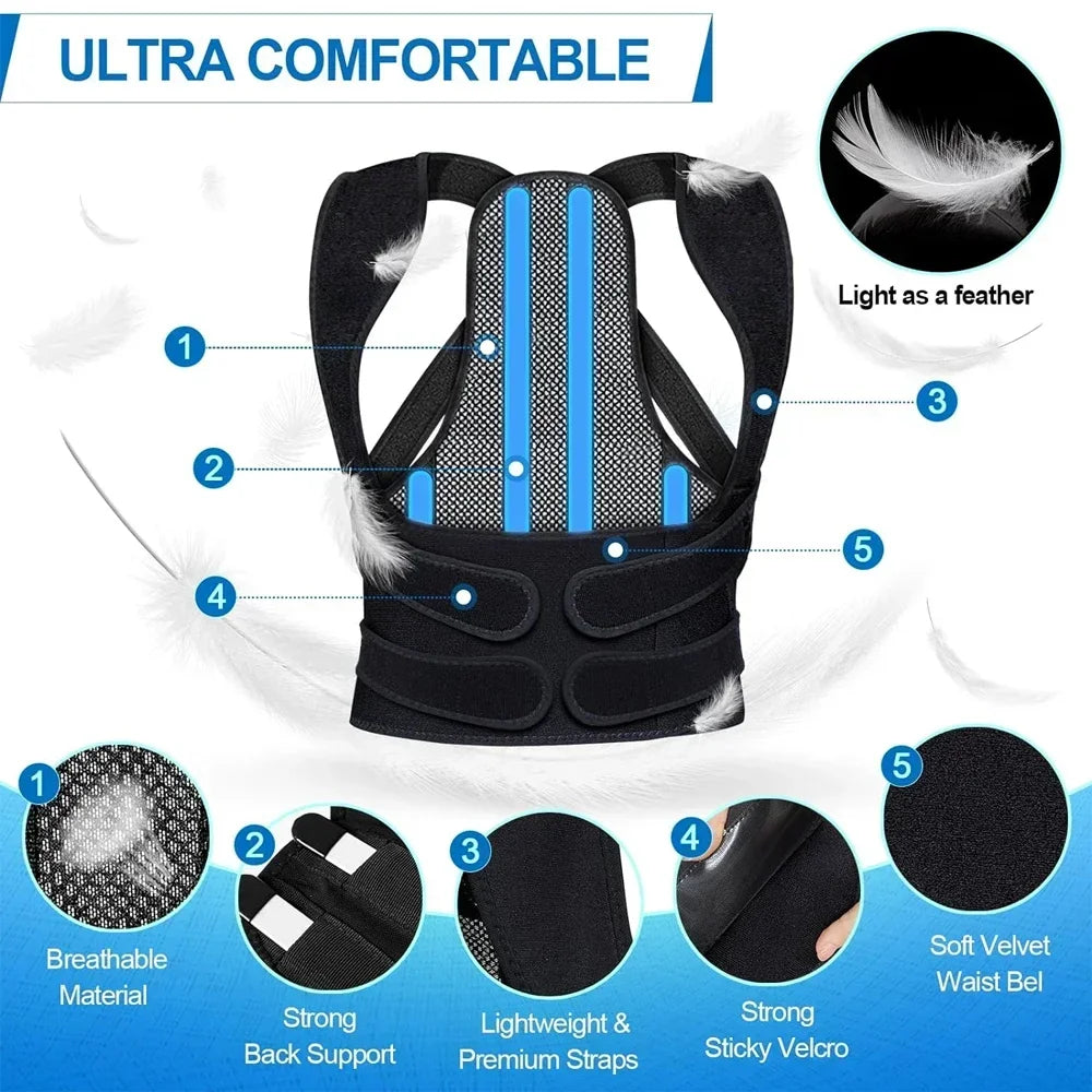 Adjustable Posture Corrector Back Brace – Orthopedic Spinal Support for Men & Women, Comfortable Upper Back Strap