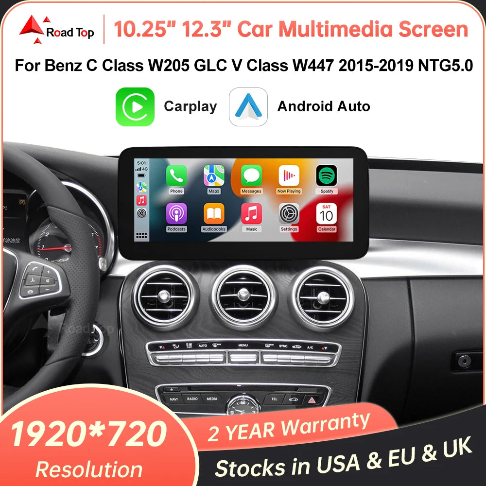 1920x720 Multimedia Touch Screen - Wireless CarPlay & Android Auto for Mercedes-Benz C Class W205, GLC, V Class W447 (2015-2018) NTG5.0