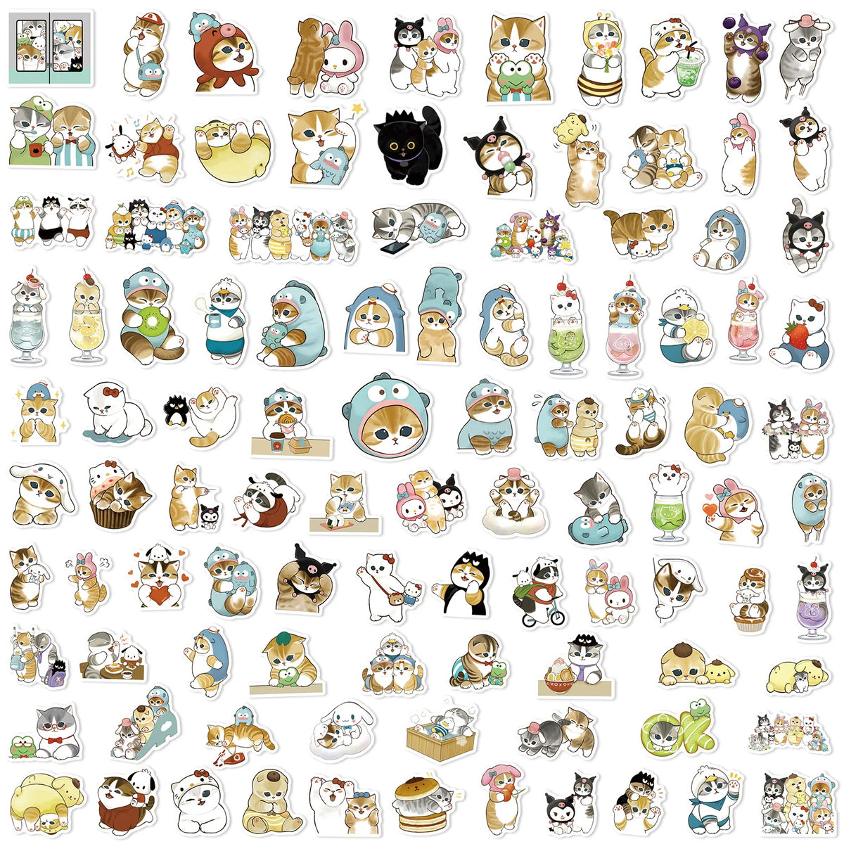 100PCS Kawaii Cat Stickers - Cute Cartoon Animal Decals for Laptops, Suitcases, Skateboards, Guitars, and Phones