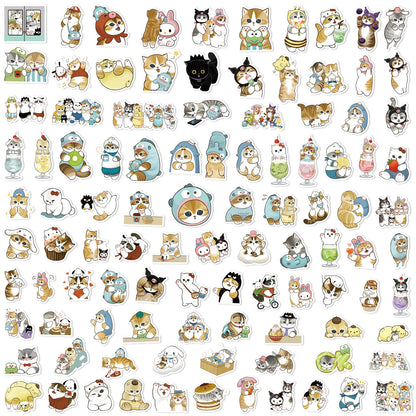 100PCS Kawaii Cat Stickers - Cute Cartoon Animal Decals for Laptops, Suitcases, Skateboards, Guitars, and Phones