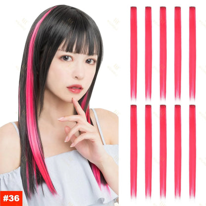 18-Color Clip-In Hair Extensions – 22 Inch Long Straight Synthetic Wig with High Gloss for Women & Children