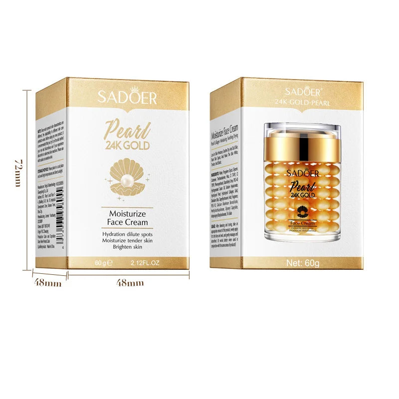 SADOER 24K Gold Pearl Collagen Face Cream - Hydrating, Moisturizing & Firming Facial Skincare for Radiant-Looking Skin