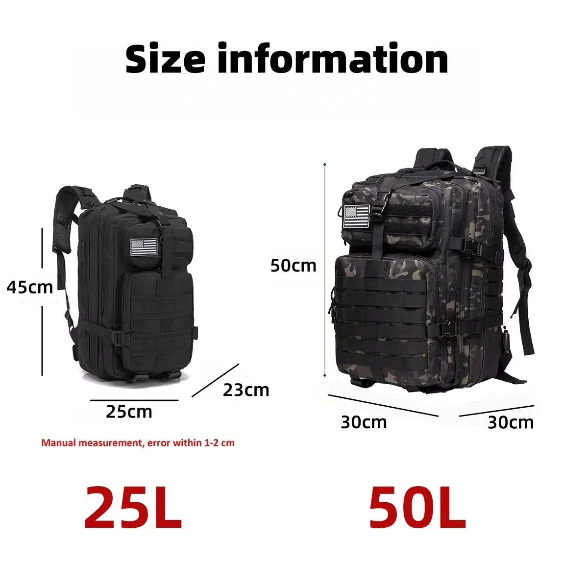 25L/50L Waterproof Oxford Tactical Sports Backpack – Breathable Outdoor Bag for Hiking, Fishing, Hunting & Camping