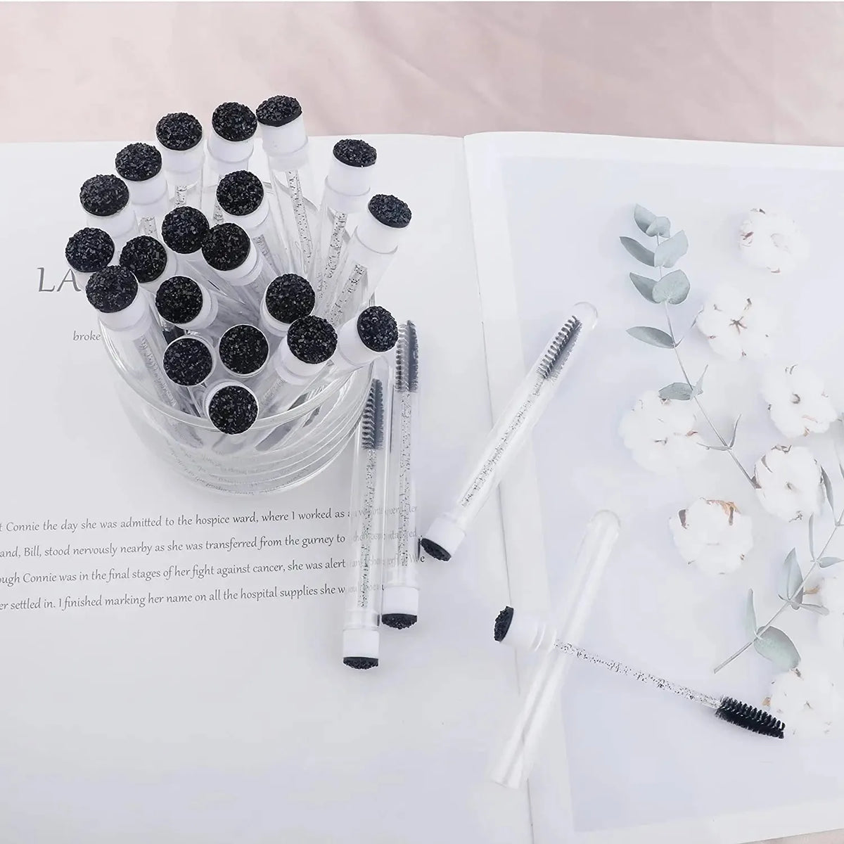 50PCS Eyelash and Eyebrow Brushes with Storage Tubes - Reusable Mascara Wands and Applicators for Lash Extensions and Makeup Care