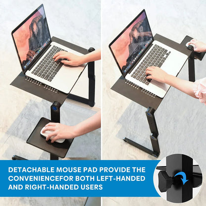 Adjustable Aluminum Laptop Stand & Lap Desk with Mouse Pad – Portable Cooling Riser Table for Bed & Desktop