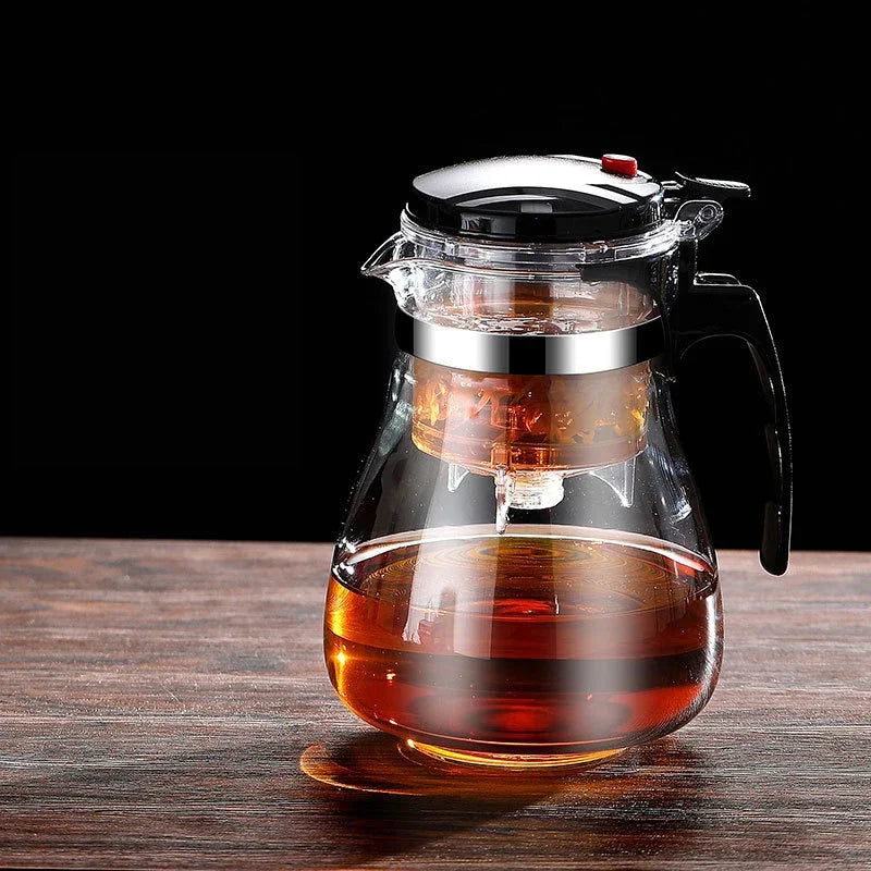 Heat-Resistant Glass Teapot with One-Click Filter – Tea & Coffee Pot, Tea Water Separation, Home Teaware Set