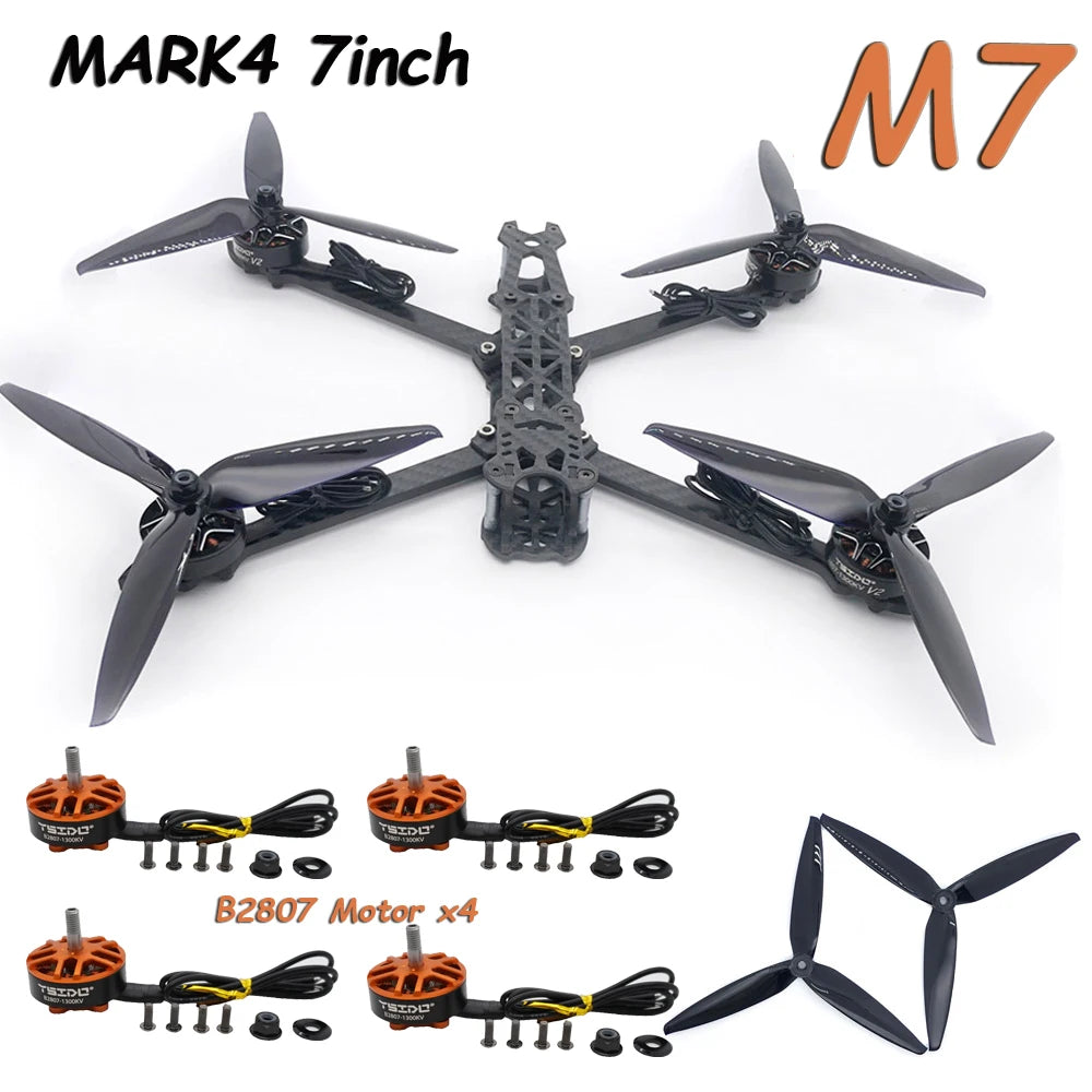 MARK4 7" Carbon Fiber FPV Drone Kit — B2807 Brushless Motors, F405 FC, 60A ESC, 7040 Props & 2.5W VTX Camera (DIY)