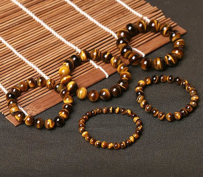 Fashion Tiger Eye Bracelet for Men and Women - Natural Stone Jewelry with Healing Buddha, Elastic Rope Crystal Bead Bracelet for Couples