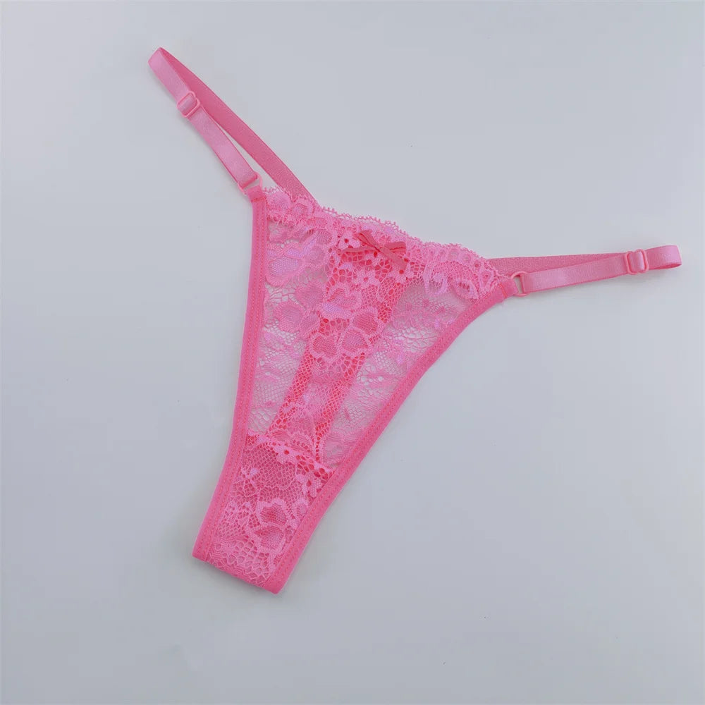 Women's Lace Thong Set - 3-Piece Low Waist Breathable Sheer G-String Lingerie