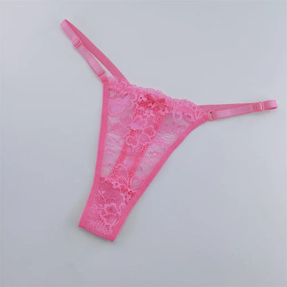 Women's Lace Thong Set - 3-Piece Low Waist Breathable Sheer G-String Lingerie