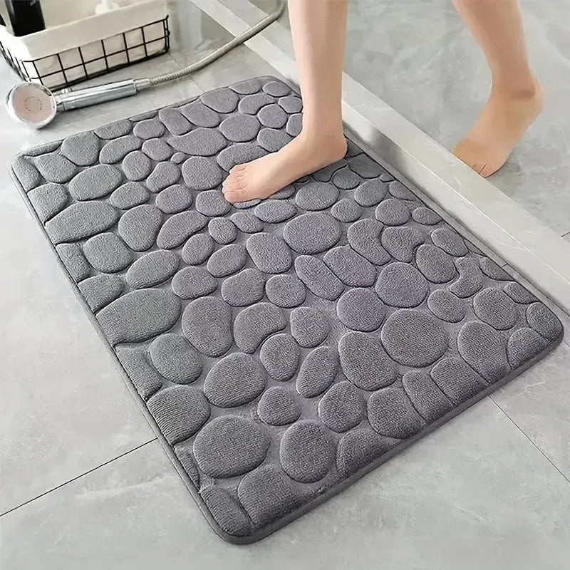 3D Non-Slip Cobblestone Embossed Bathroom Mat - Absorbent Bath Mat for Quick Drying, Machine Washable Door Floor Carpet