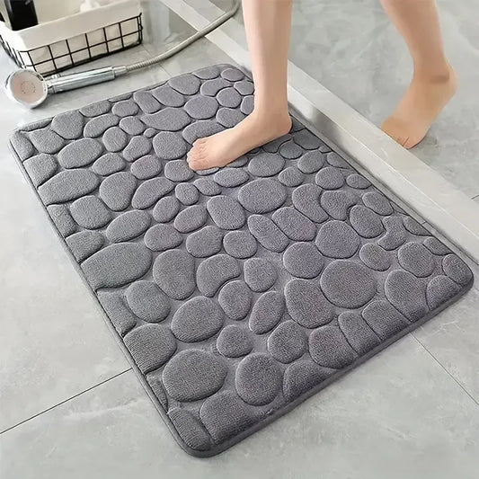 3D Non-Slip Cobblestone Embossed Bathroom Mat - Absorbent Bath Mat for Quick Drying, Machine Washable Door Floor Carpet