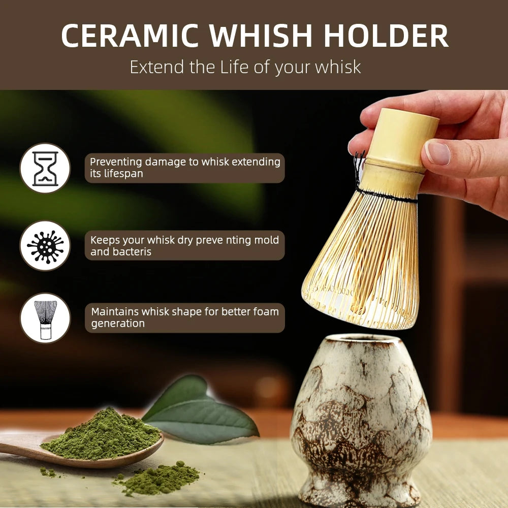 6PCS Japanese Matcha Tea Set – Bamboo Whisk, Teaspoon, Bowl & Whisk Holder for Tea Lovers, Tea-Making Tools