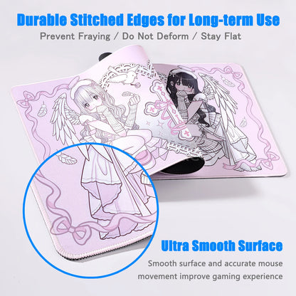 Anime Cute Angel Girl XXL Mouse Pad — Extended Gaming Desk Mat for Laptop, PC, Keyboard, Kawaii Pink Mousepad Carpet
