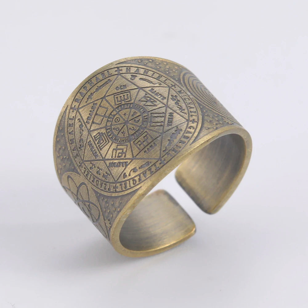 Dawapara 7 Archangels Protection Ring – Metatron Cube, Lilith Symbol, King Solomon Secrets Vintage Amulet Jewelry