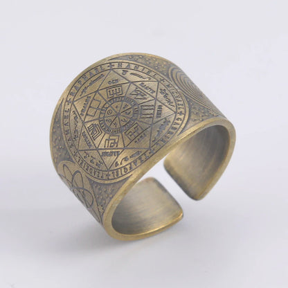 Dawapara 7 Archangels Protection Ring – Metatron Cube, Lilith Symbol, King Solomon Secrets Vintage Amulet Jewelry