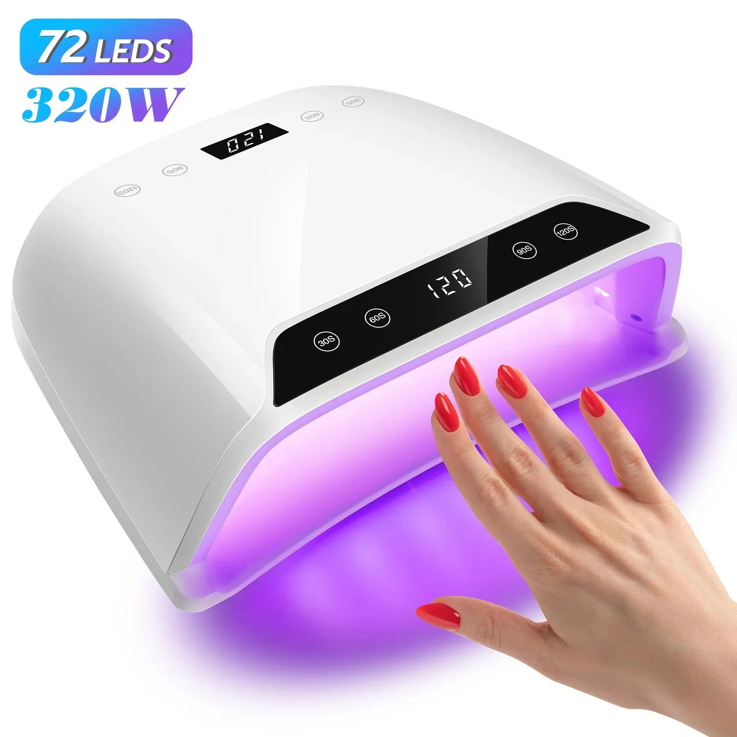 480W UV LED Nail Lamp – 108 LEDs Nail Dryer with Red Light Whitening Mode, Large Space, 4 Timer Settings