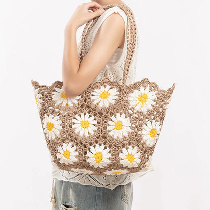 Women’s Handwoven Hollow Flower Handbag – Fashion Leisure Travel Tote Shoulder Bag for Vacation & Everyday Use