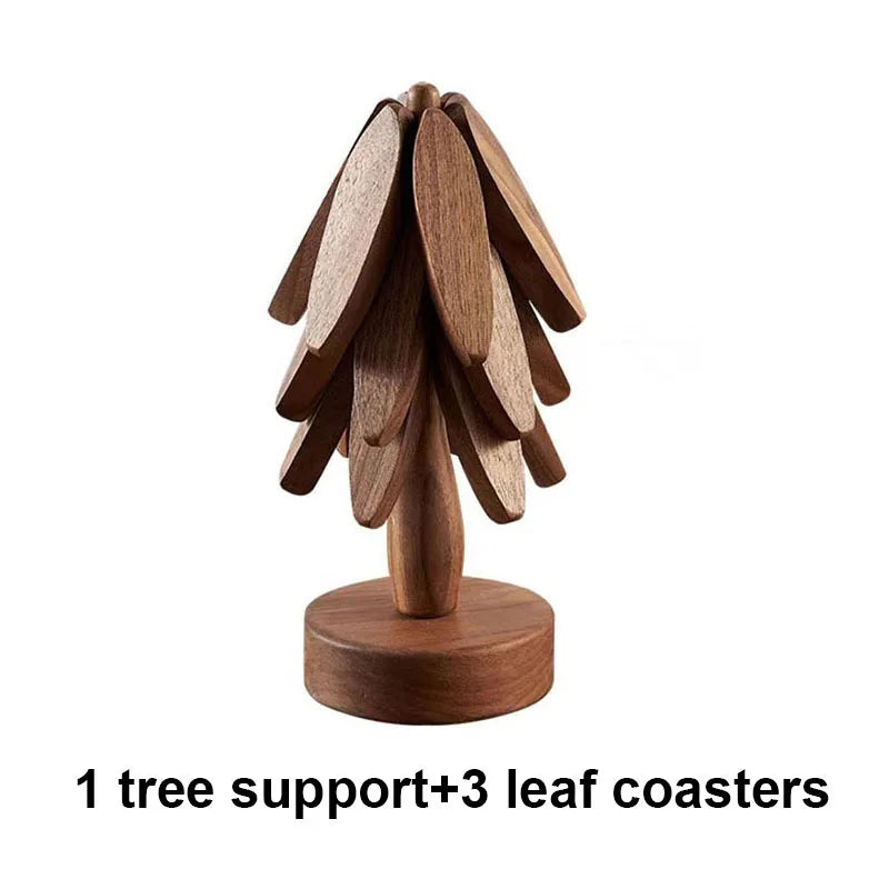 4PCS Bamboo Wooden Tree Design Table Mat Coasters — Heat Resistant Decorative Pot Trivets