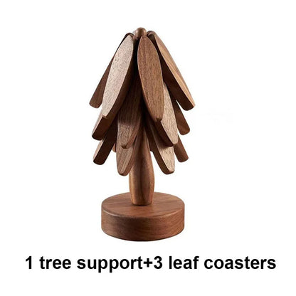 4PCS Bamboo Wooden Tree Design Table Mat Coasters — Heat Resistant Decorative Pot Trivets