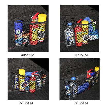 Universal Car Back Rear Trunk Organizer | Elastic Mesh Seat Net with Magic Sticker | Convenient Storage Bag Pocket for Auto Organization