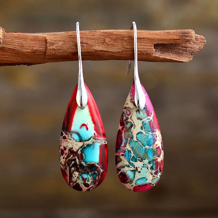 Bohemian Natural Stone Geometric Earrings - Luxury Emperor Stone Pendant Jewelry for Women