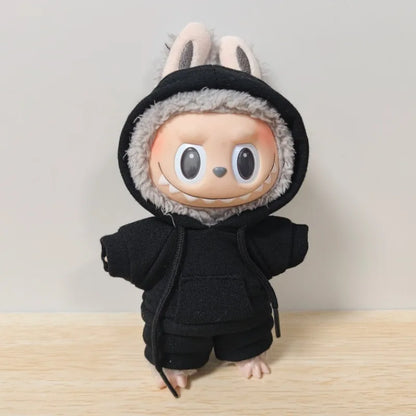 17cm Labubu Doll Outfit Set – Black Hoodie Sweatshirt & Pants, DIY Gift for Dolls