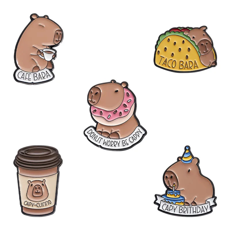 Capybara Hippo Enamel Pin Set - 3-6PCS Cute Cartoon Animal Brooch Lapel Badges for Gifts, Accessories & Collectors