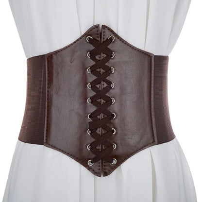 New Corset Punk Black Wide Belt - PU Leather Slimming Body Belt for Women, High Waist Elastic Cummerbund for Dresses