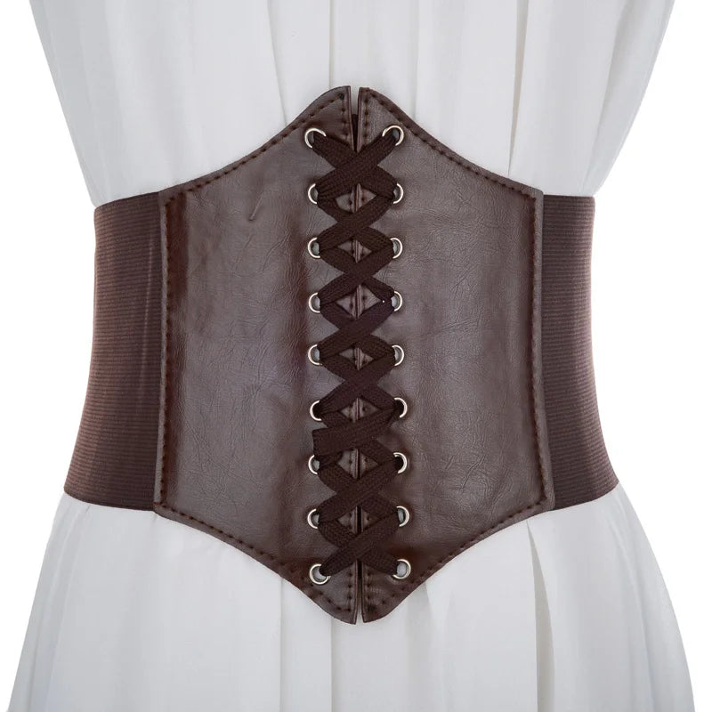 Women's Punk PU Leather Corset Belt - Wide Elastic High-Waist Waist Cincher