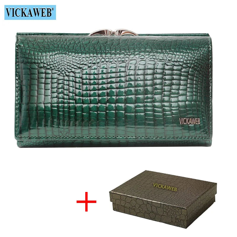Women’s Genuine Leather Short Wallet – Fashion Alligator Hasp & Zipper Coin Purse AE2155