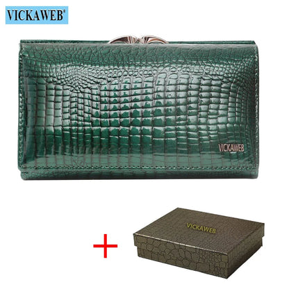Women’s Genuine Leather Short Wallet – Fashion Alligator Hasp & Zipper Coin Purse AE2155