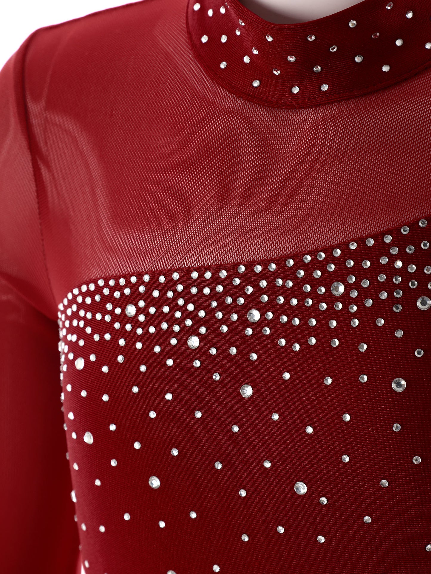 Kids Girls Long Sleeve Rhinestone Bodysuit — Full Body Dancewear Gymnastics Leotard Skating Jumpsuit