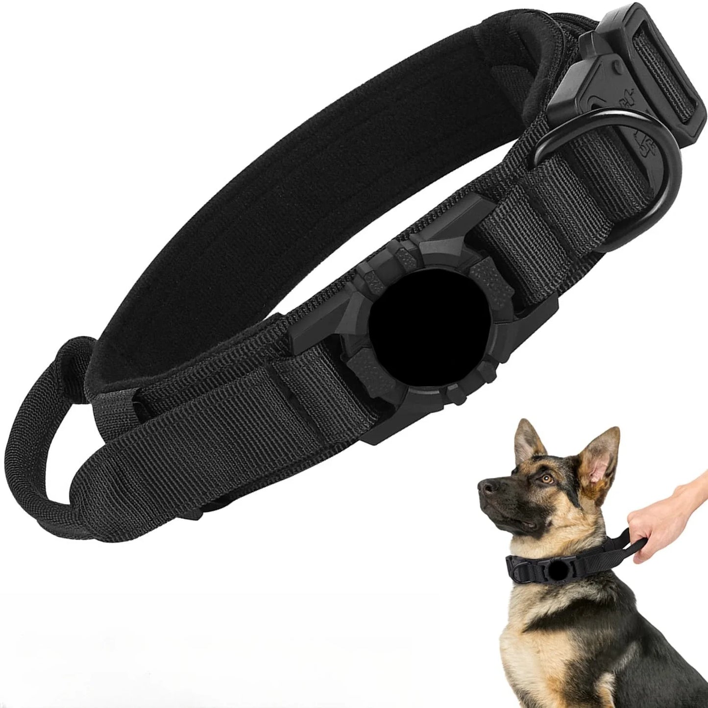 Adjustable Nylon AirTag Dog Collar with Metal Buckle – Anti-Lost Tactical Pet Tracking Accessory